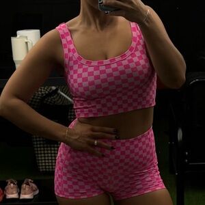 Salty Honey Pink Checkered Crop Top and Shorts Set